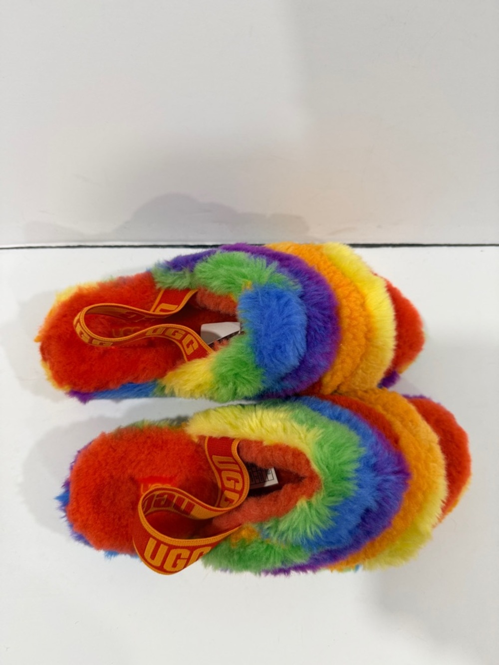 UGG Fluff Yeah Slide Rainbow Multi Color Shearling Slingback Sandal Size 7 Women - Picture 4 of 11